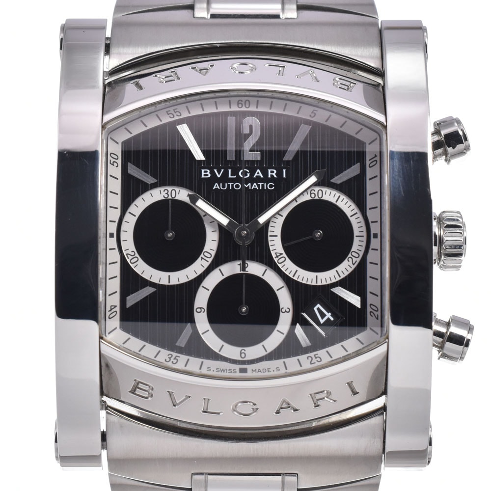 ブルガリ BVLGARI AA48SCH アショーマ クロノグラフ ブラック 自動巻き メンズ 美品 箱・保証書付き 腕時計 M#148398