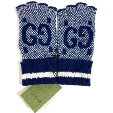 グッチ GUCCI ロゴ GG フィンガーレス 726586 グローブ アクセサリー ニット 手袋 カシミヤ ネイビー 未使用