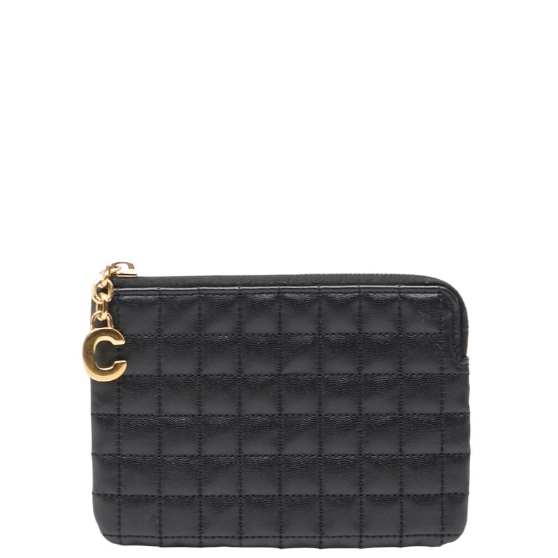セリーヌ Cチャーム キルティング コインケース カードケース ブラック レザー レディース CELINE 【中古】