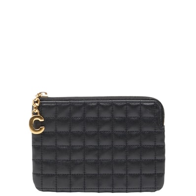 セリーヌ Cチャーム キルティング コインケース カードケース ブラック レザー レディース CELINE 【中古】