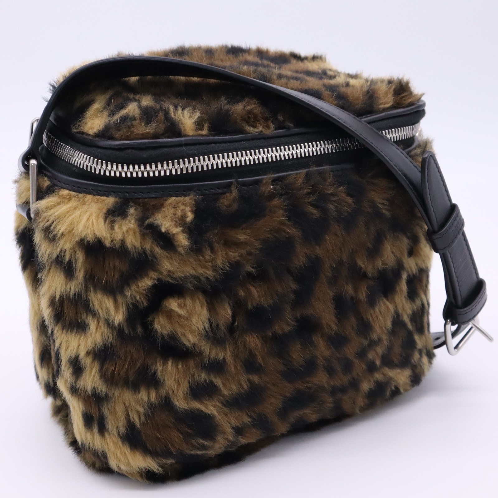 美品 CELINE セリーヌ フェイクファー フラッフィー ボックス レオパード 110592EKI ショルダーバッグ ブラウン ブラック レザー フェイクファー レディース