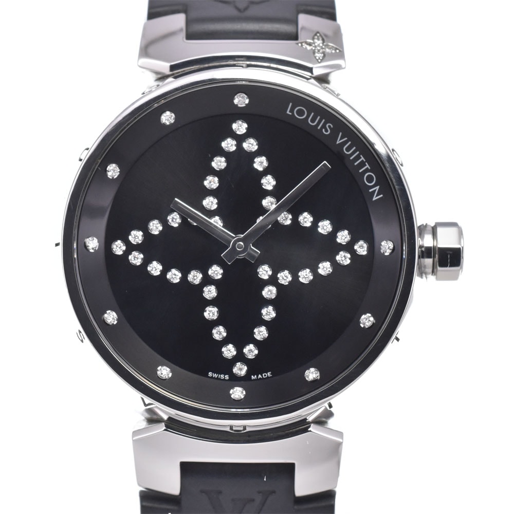 ルイ・ヴィトン LOUIS VUITTON Q13M1 タンブール ダイヤモンド ブラック クォーツ レディース 美品 腕時計 G#149982