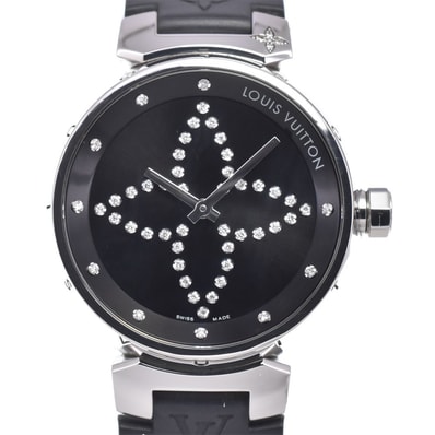 ルイ・ヴィトン LOUIS VUITTON Q13M1 タンブール ダイヤモンド ブラック クォーツ レディース 美品 腕時計 G#149982