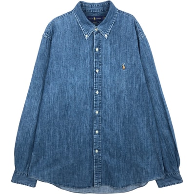 古着 ラルフローレン Ralph Lauren CUSTOM FIT 長袖 ボタンダウンデニムシャツ メンズXL相当/eaa633537
