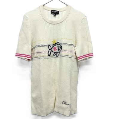シャネル CHANEL フィッシュデザイン P78698 2024/25年 クルーズ コレクション アパレル トップス ニット 半袖Tシャツ コットン ホワイト 美品