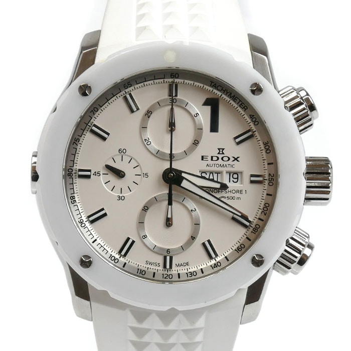 EDOX エドックス クロノオフショア 1 クロノ 腕時計 自動巻き ホワイト 01122-3BI-BIN メンズ【中古】