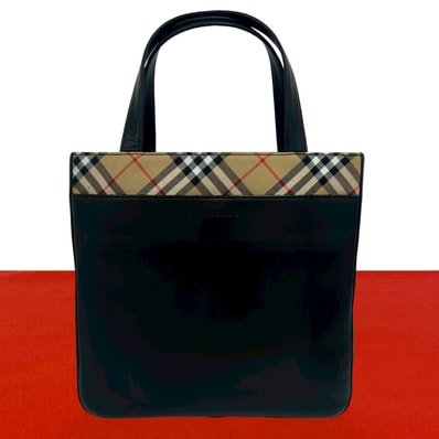BURBERRY バーバリー ロゴ ノバチェック 柄 レザー キャンバス ハンドバッグ ブラック
44126