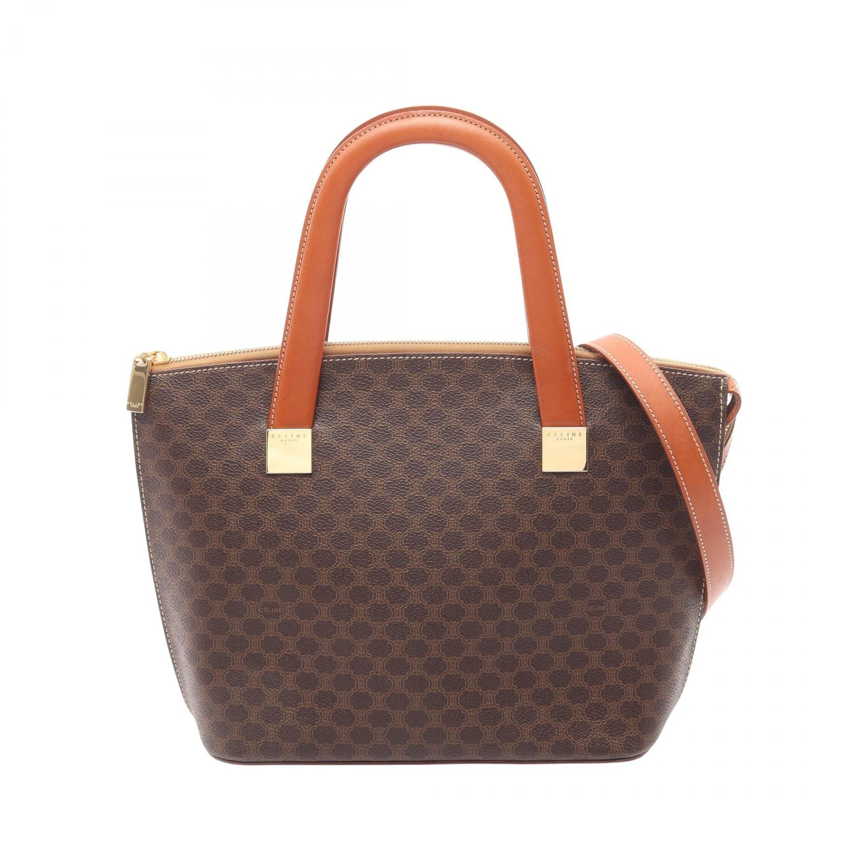 セリーヌ CELINE マカダム 2WAY トートバッグ バッグ PVCコーティングキャンバス レザー レディース ブラウン系 【中古】