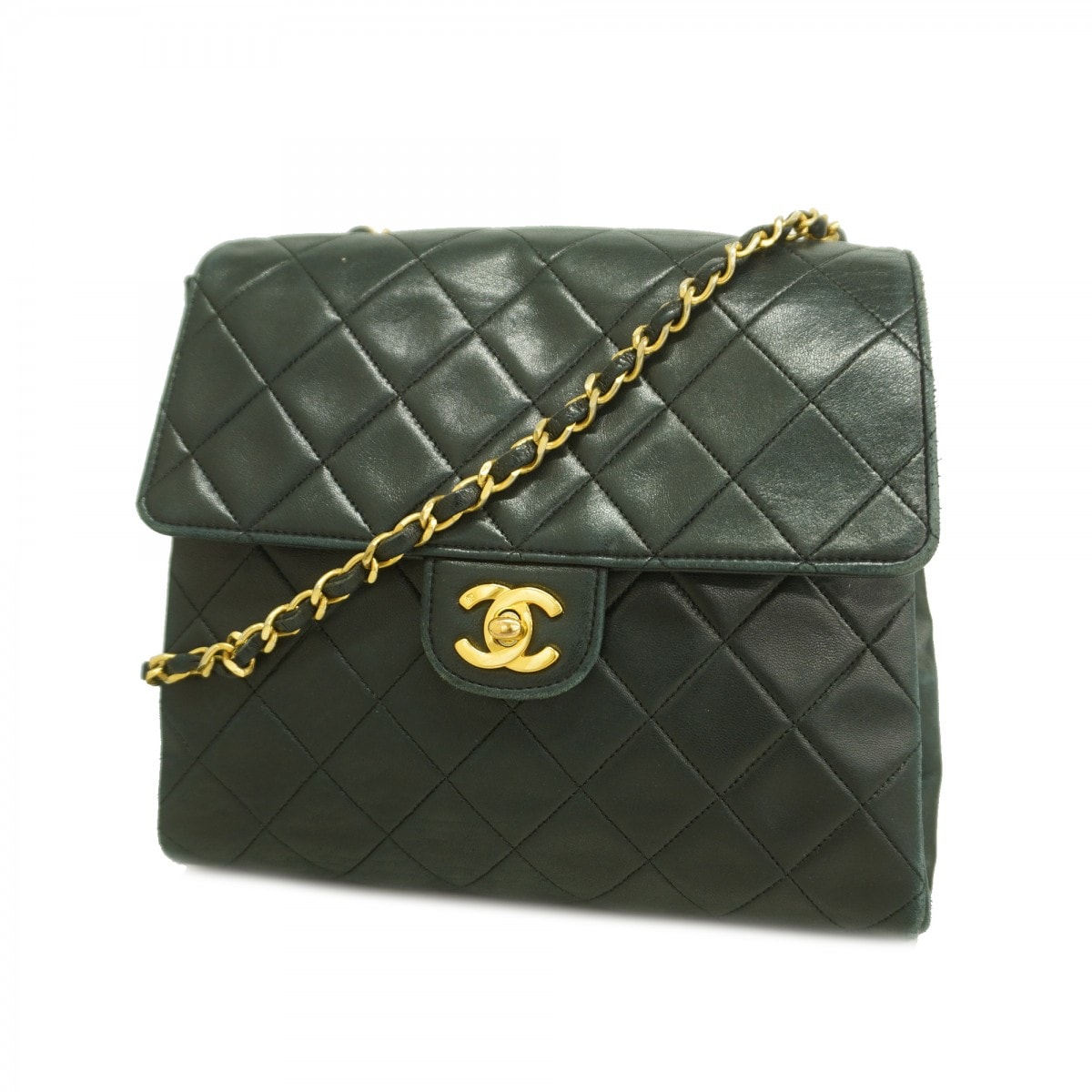 【6dd5211-k】シャネル ショルダーバッグ マトラッセ チェーンショルダー ラムスキン ブラック ゴールド金具【中古】レディース