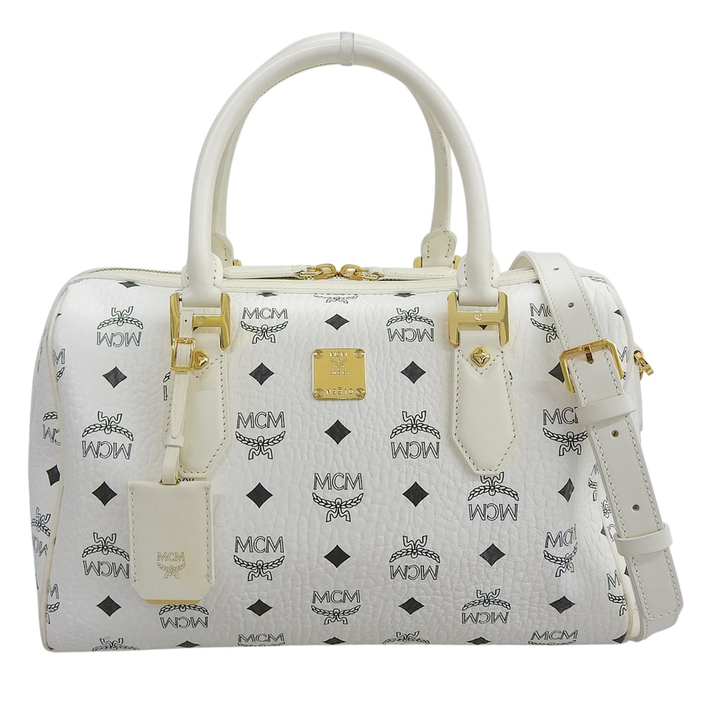 エムシーエム レザー ヴィセトス 2WAY ボストンバッグ ハンドバッグ レディース ホワイト