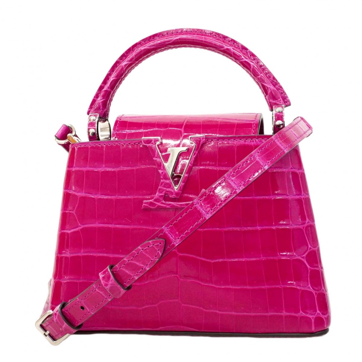 【6dd4551】ルイヴィトン ハンドバッグ クロコダイル・ブリリアント カプシーヌMINI N96238 フューシャピンク 2wayバッグ【中古】レディース