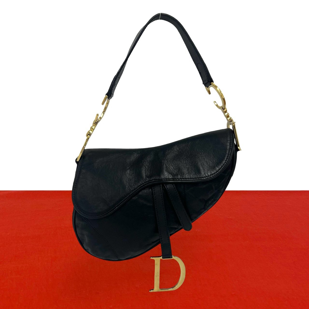 Christian Dior ディオール サドル ロゴ 金具 レザー ショルダーバッグ ブラック
 36738