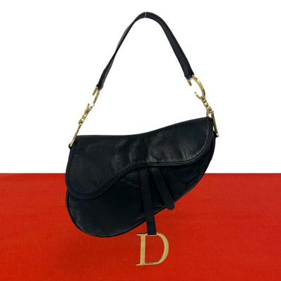 Christian Dior ディオール サドル ロゴ 金具 レザー ショルダーバッグ ブラック
36738