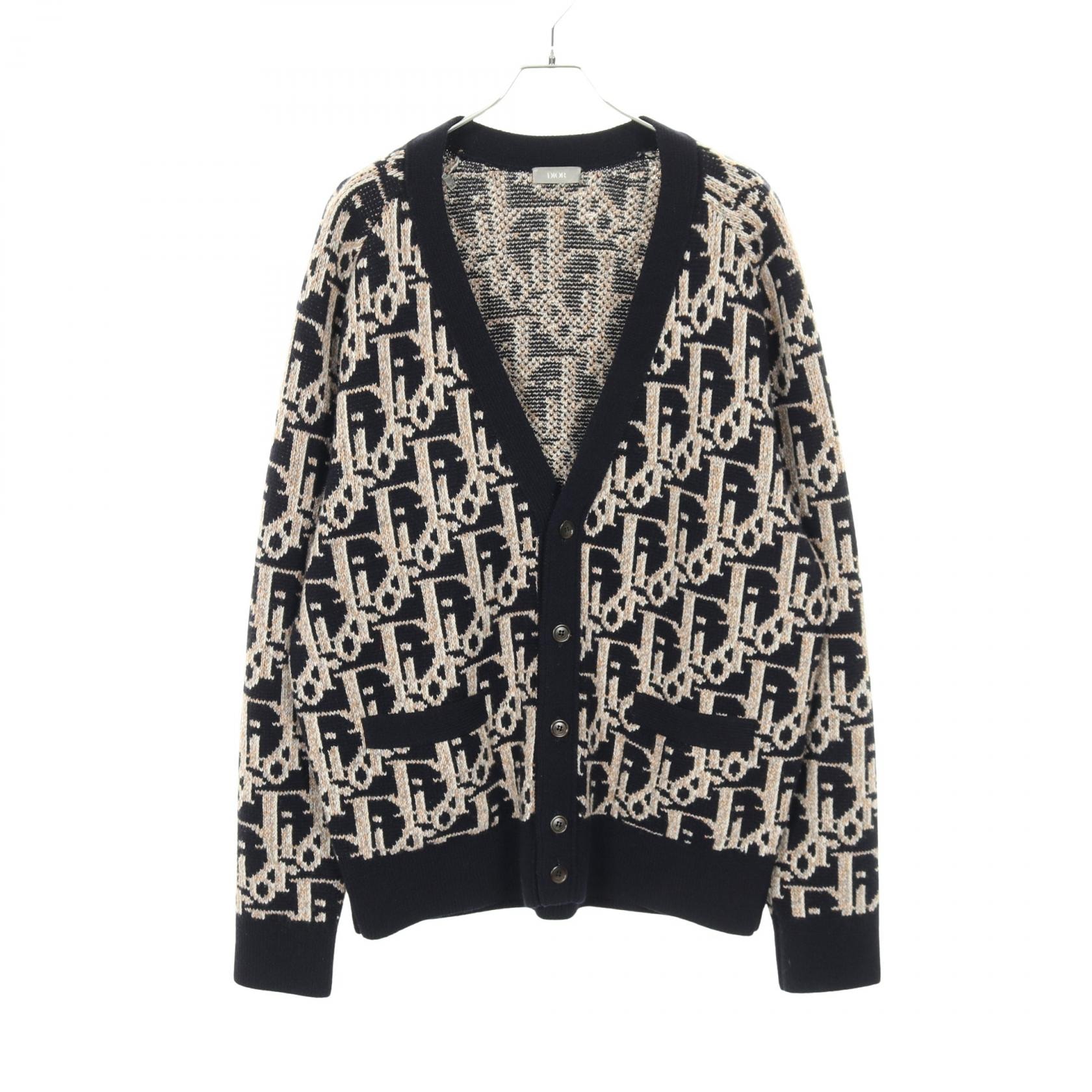 ディオール Dior オブリーク総柄 カーディガン 衣料品 トップス ウール メンズ ネイビー系 / マルチカラー 213M233AT393 【中古】