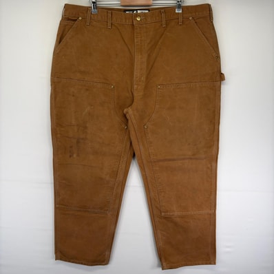 古着 カーハート Carhartt USA製 ダック パンツ ペインター カーゴ ワーク ジッパーフライ ダブルニー w46 L32 ブラウン系 メンズ