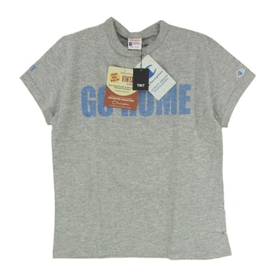 Champion チャンピオン Tシャツ C8-B302 × TMT ティーエムティー GO HOME プリント Tシャツ 半袖カットソー グレー系 S【新古品】【未使用】【中古】