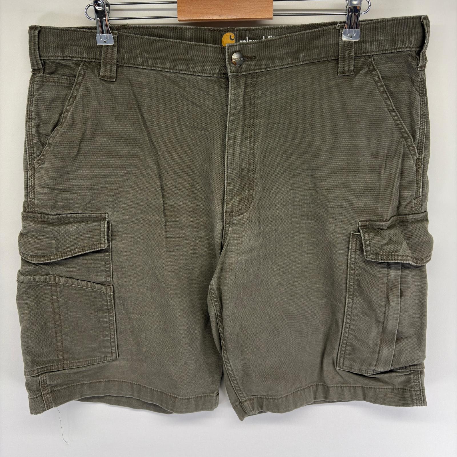 古着 カーハート Carhartt ダック パンツ カーゴ ハーフ ショート ジッパーフライ ワンポイントロゴ w40  グレー系 メンズ