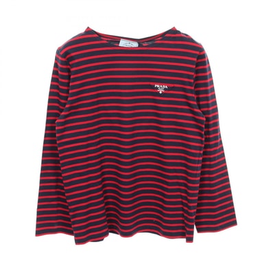 プラダ PRADA トライアングルロゴ 長袖Tシャツ 衣料品 トップス コットン レディース ネイビー系 / レッド系 34629 【中古】