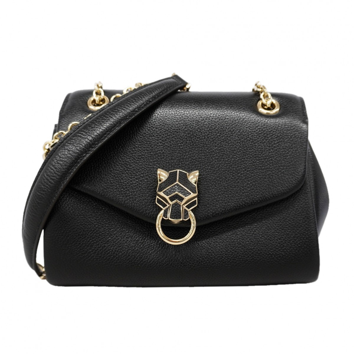【6gd5186】カルティエ ショルダーバッグ パンテール レザー ブラック シャンパンゴールド金具【中古】レディース