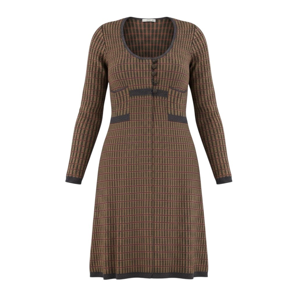 美品 PRADA プラダ 2012AW ニットドレス チェック柄 ブラウン マルチカラー シルク ワンピース A3-00387 【中古】