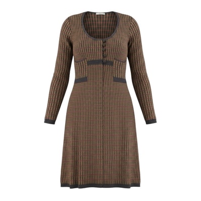 美品 PRADA プラダ 2012AW ニットドレス チェック柄 ブラウン マルチカラー シルク ワンピース A3-00387 【中古】
