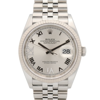 ロレックス ROLEX デイトジャスト VI/IXダイヤ ランダム番 腕時計 時計 K18WG(ホワイトゴールド) ステンレススチール ダイヤモンド メンズ シルバー系 ローマ 126234 【中古】