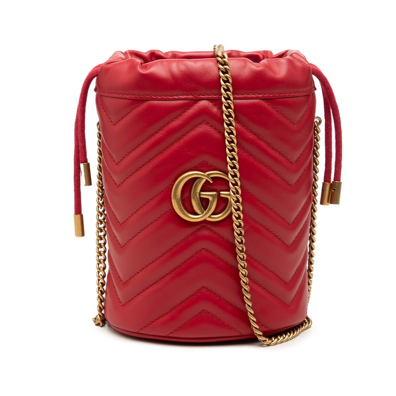 グッチ GGマーモント ハート モチーフ スモール バケットバッグ チェーン ショルダーバッグ 575163 レッド レザー レディース GUCCI 中古