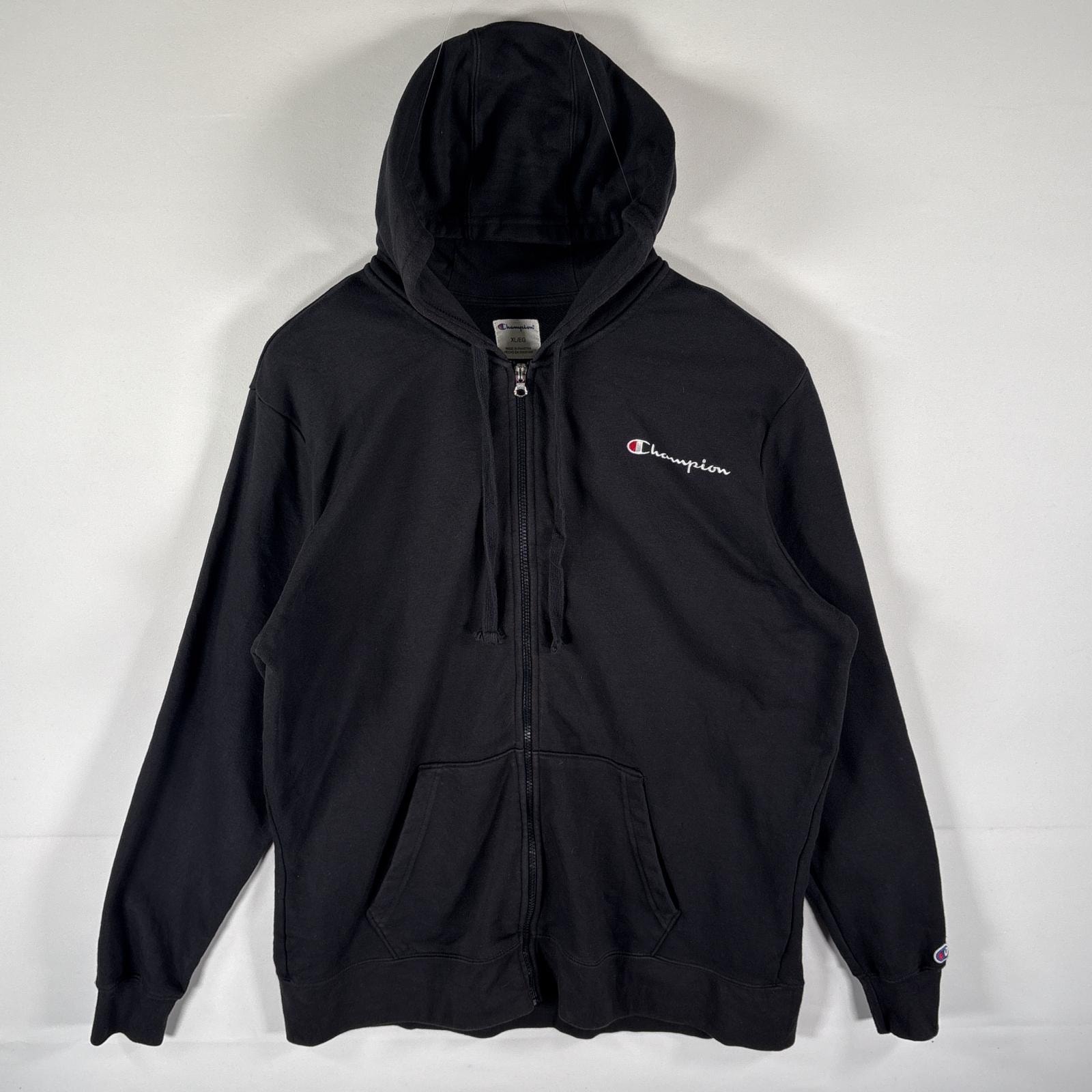 古着 チャンピオン Champion パーカー フルジップ スウェット フーディ ワンポイントロゴ刺繍 大きいサイズ XL  ブラック メンズ