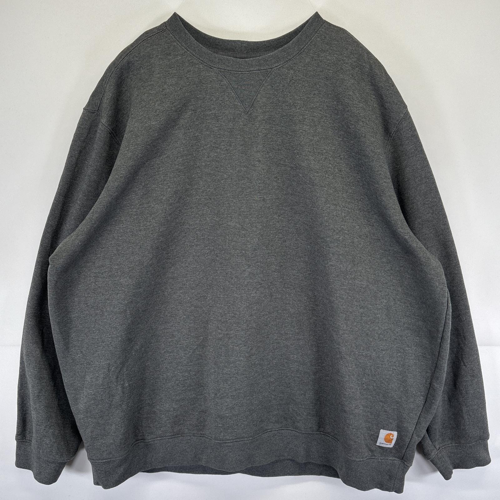 古着 カーハート Carhartt スウェット トレーナー 大きいサイズ ワンポイントロゴ クルーネック 前V 3XL  ダークグレー メンズ