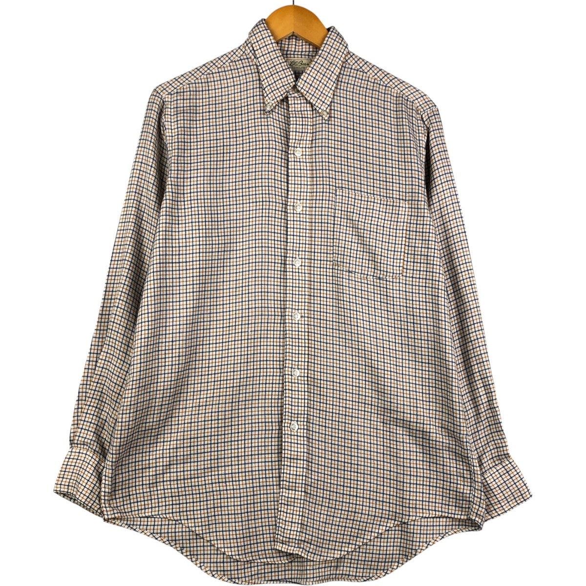 古着 70年代 エルエルビーン L.L.Bean 筆記体白タグ 長袖 ボタンダウン ライトネルチェックシャツ メンズM相当 ヴィンテージ/eaa600174