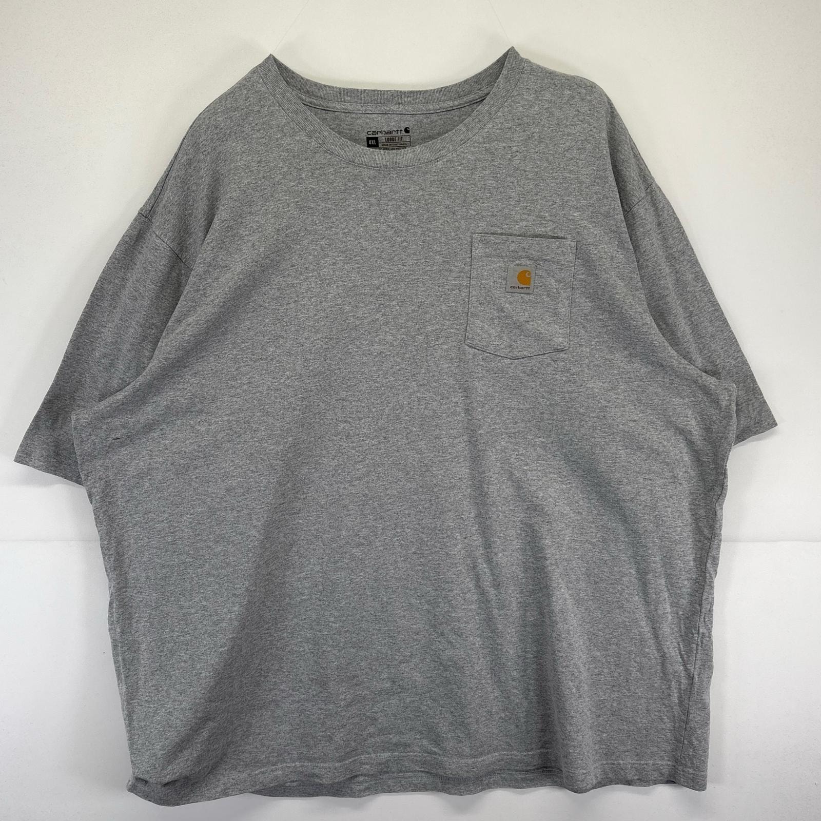 古着 カーハート Carhartt 半袖Tシャツ 大きいサイズ クルーネック ワンポイントロゴデザイン  4XL  グレー系 メンズ