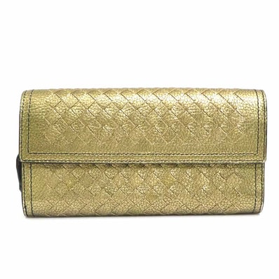 ボッテガヴェネタ BOTTEGAVENETA 長財布 イントレチャート レザー ゴールド ユニセックス【中古】 e61846a