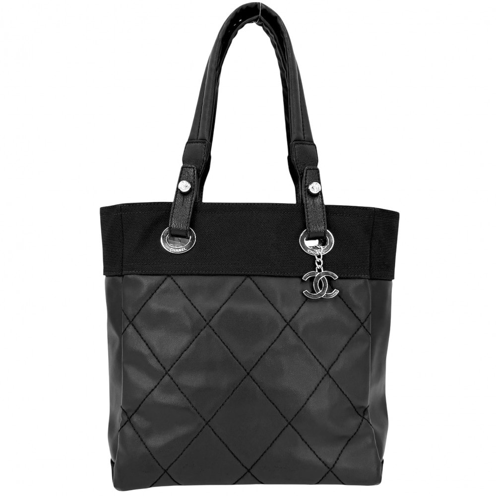 CHANEL シャネル ハンドバッグ パリビアリッツ トートPM トートバッグ ココマーク PVCコーティングキャンバス レザー ブラック 黒 シルバー金具 レディース【中古品】