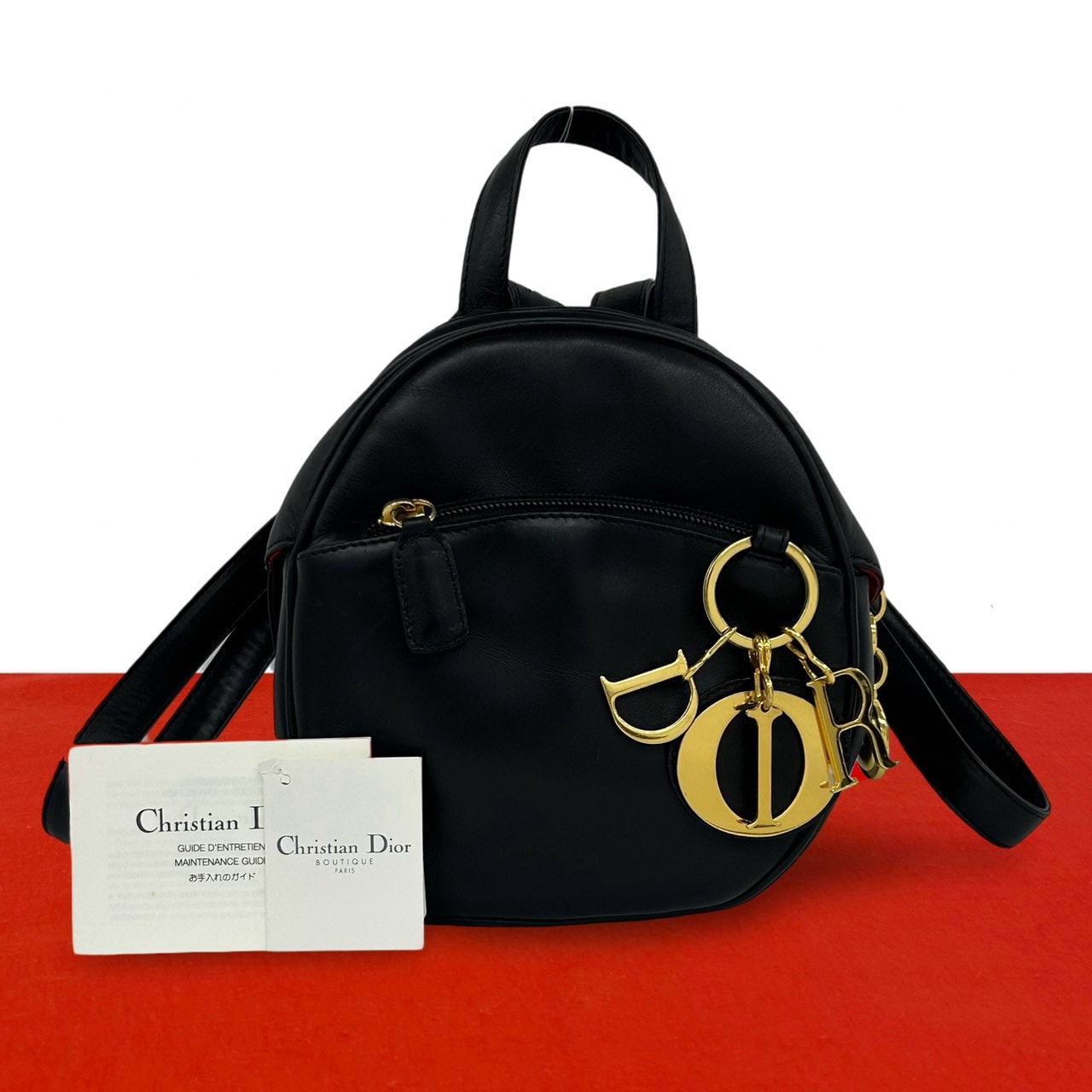 Christian Dior ディオール ロゴ チャーム レザー リュックサック ブラック
38564