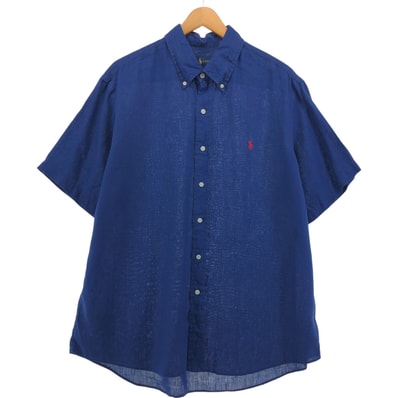 古着 ラルフローレン Ralph Lauren 半袖 リネン ボタンダウンシャツ メンズXL相当/eaa551696