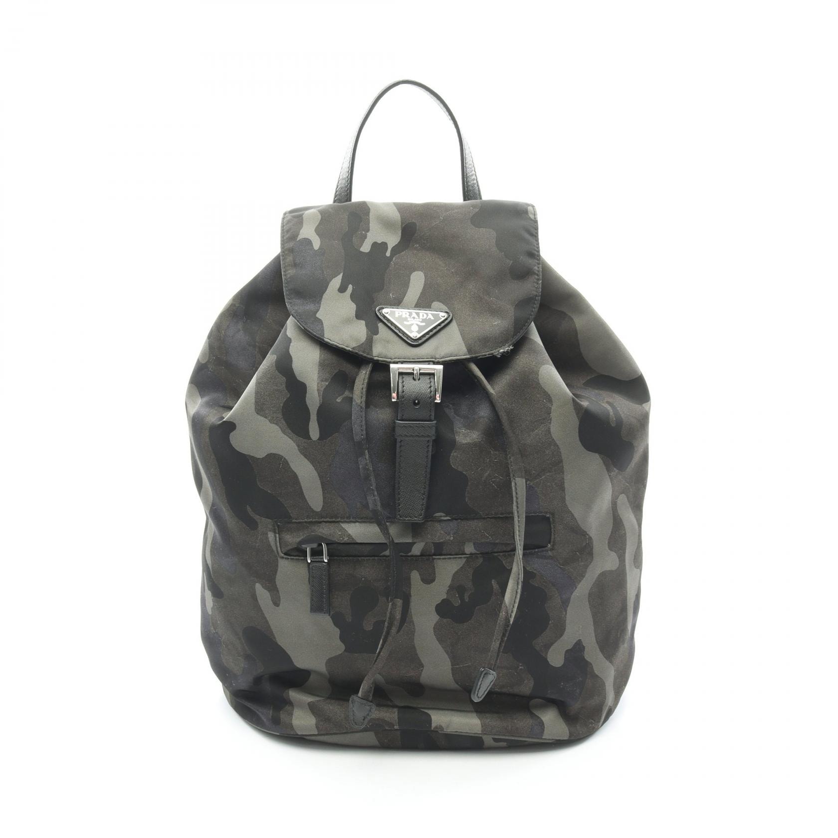 プラダ PRADA TESSUTO CAMOUFL リュックサック バックパック バッグ ナイロン サフィアーノレザー レディース グリーン系 / マルチカラー BZ0032 【中古】