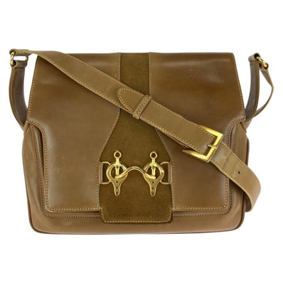 GUCCI グッチ ヴィンテージ オールドグッチ ホースビット ブラウン ゴールド金具 レザー スウェード/ ショルダーバッグ 1-0295070 【中古】