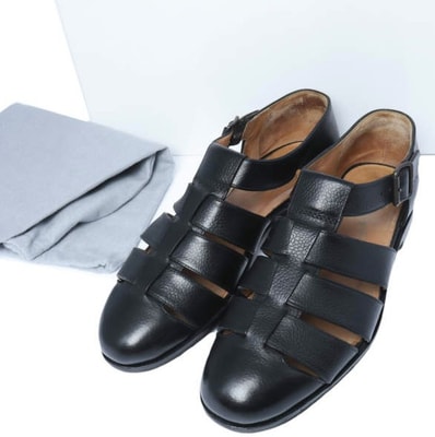 F.LLI Giacometti フラテッリジャコメッティ イタリア製 GURKHA SANDAL グレインレザー グルカサンダル FG166 40(25cm) SCOZIA NERO(BLACK) レザーシューズ シューズ g28171