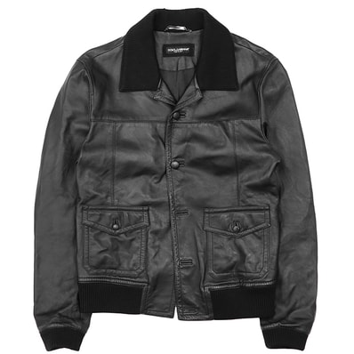 DOLCE&GABBANA ドルチェアンドガッバーナ レザージャケット ブルゾン サイズ 52 メンズ ラムレザー アウター ブラック 黒 イタリア製