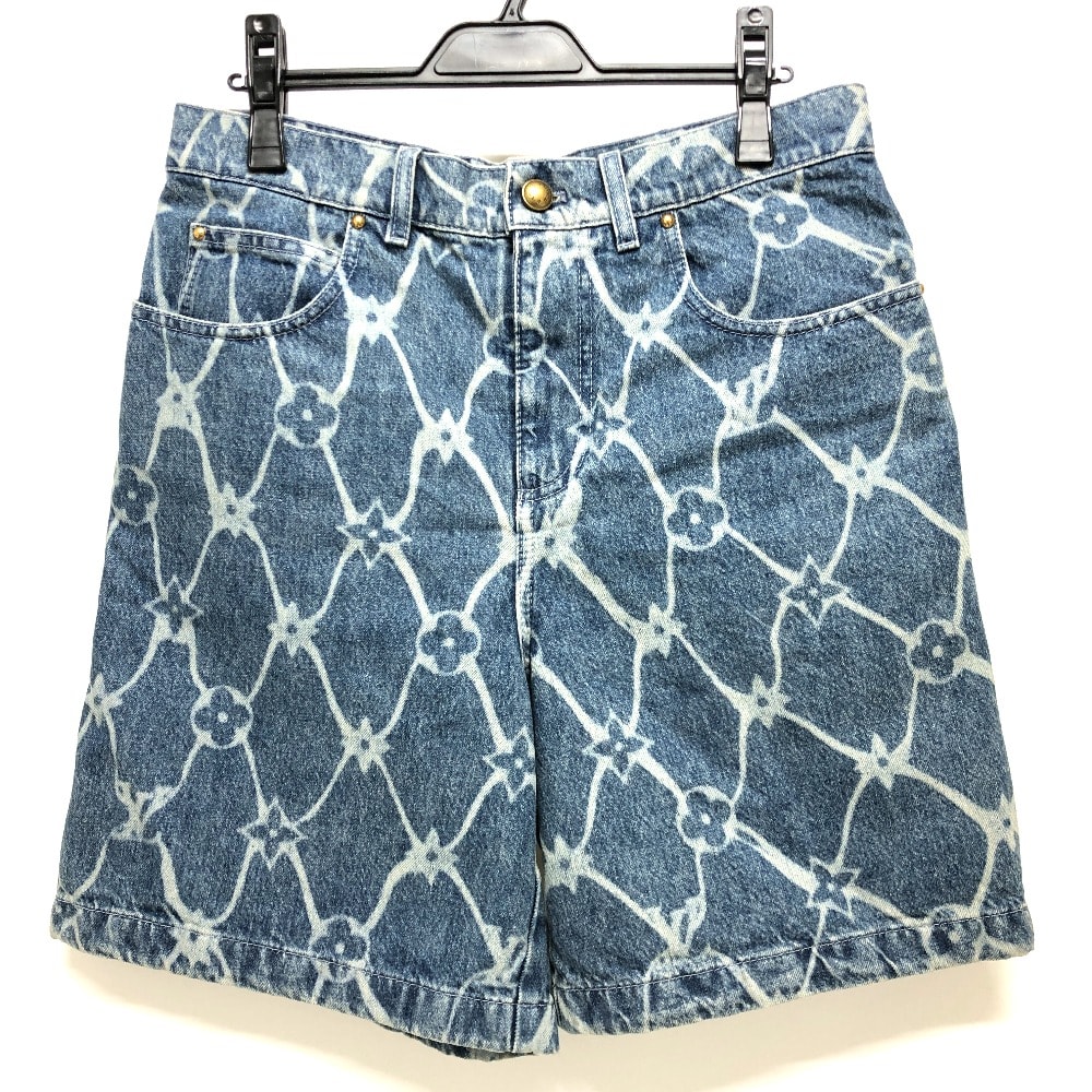 ルイヴィトン LOUIS VUITTON モノグラムプリント デニムショーツ 1AFQFD アパレル ハーフパンツ ボトムス ズボン デニムパンツ デニム ブルー 美品