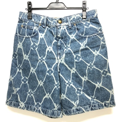 ルイヴィトン LOUIS VUITTON モノグラムプリント デニムショーツ 1AFQFD アパレル ハーフパンツ ボトムス ズボン デニムパンツ デニム ブルー 美品