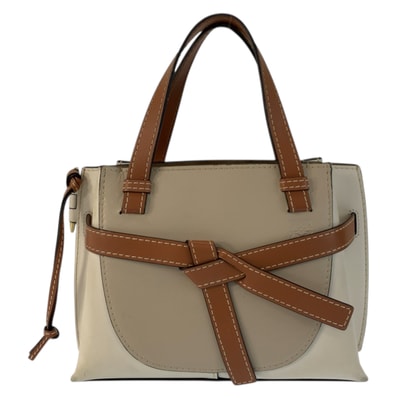 LOEWE ロエベ ゲートトップハンドル ベージュ ブラウン ゴールド金具 レザー ハンドバッグ 601414 【中古】