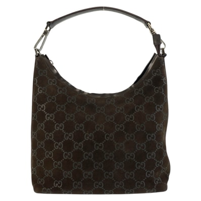 美品 GUCCI グッチ GG柄 ブラウン スウェード ショルダーバッグ 602794 【中古】
