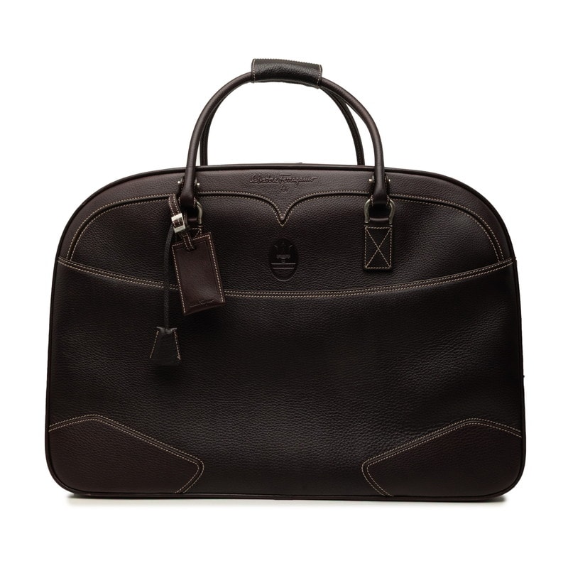 サルヴァトーレフェラガモ × マセラティ ボストンバッグ トラベルバッグ ブラウン レザー メンズ Salvatore Ferragamo 中古