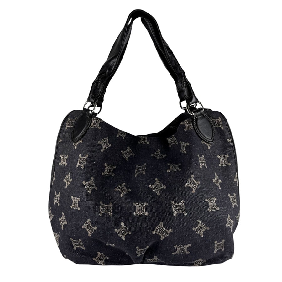 セリーヌ CELINE ハンドバッグ マカダム デニム/レザー ブラック レディース【中古】 z10528