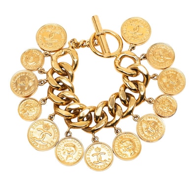 シャネル 31 RUE CAMBON カンボン ヴィンテージ コイン モチーフ ブレスレット ゴールド メッキ レディース CHANEL 【中古】