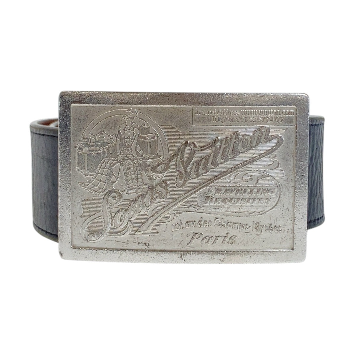 LOUIS VUITTON ルイ ヴィトン サンチュール ジーンズベルト 95cm/38インチ ブラック 黒 シルバー金具 レザー メタル/ ベルト 505260 【中古】