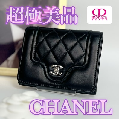 超極美品 CHANEL マドモアゼル マトラッセ コインケース コンパクトウォレット ブラック レディース メンズ