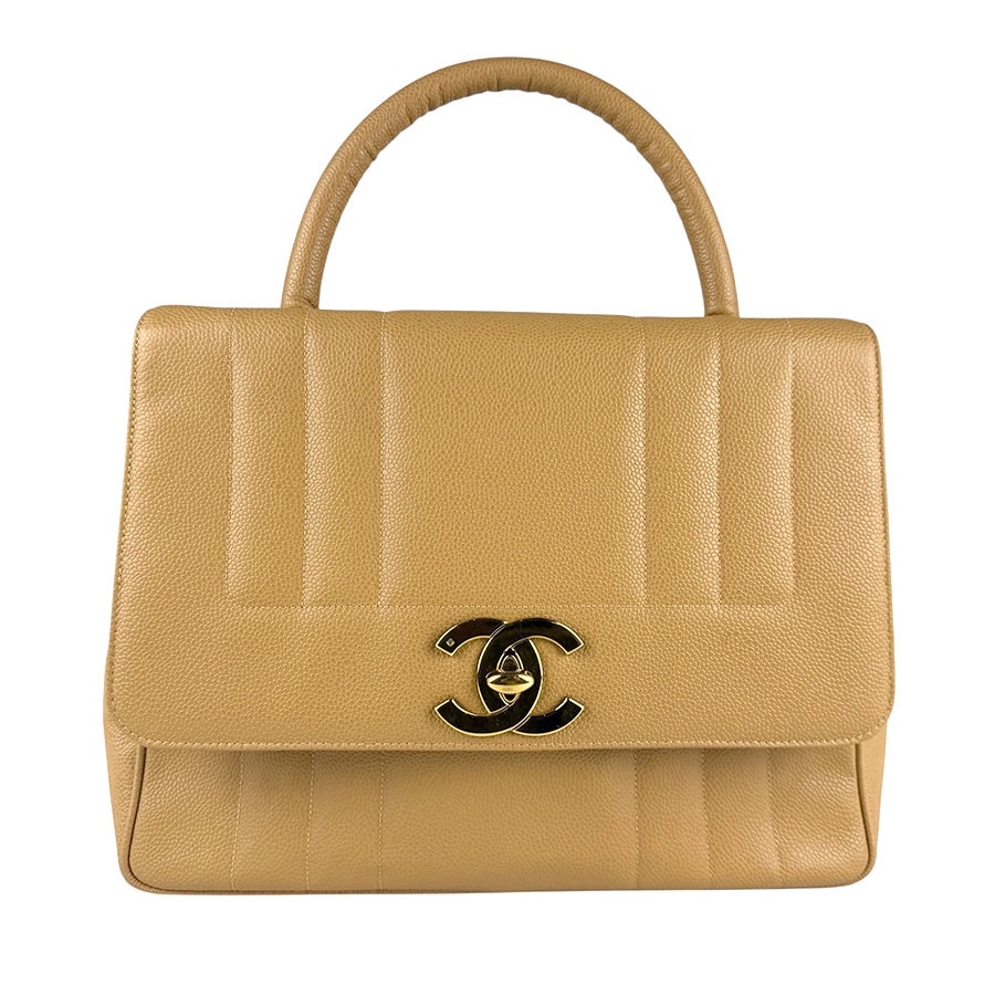 シャネル CHANEL ハンドバッグ マドモアゼル キャビアスキンレザー ベージュ ゴールド レディース【中古】 z7185