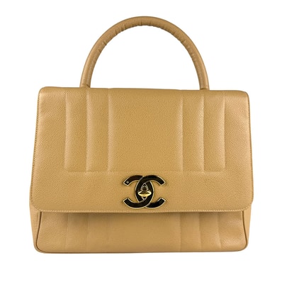 シャネル CHANEL ハンドバッグ マドモアゼル キャビアスキンレザー ベージュ ゴールド レディース【中古】 z7185